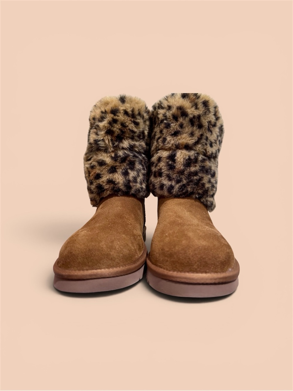 UGG Koolaburra Tan Suede Ankle Boots with Leopard Faux-Fur Cuff - Picture 5 of 16